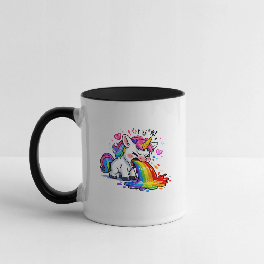 Tasse: Kotzendes Einhorn, Puking Unicorn - Weiß/Schwarz