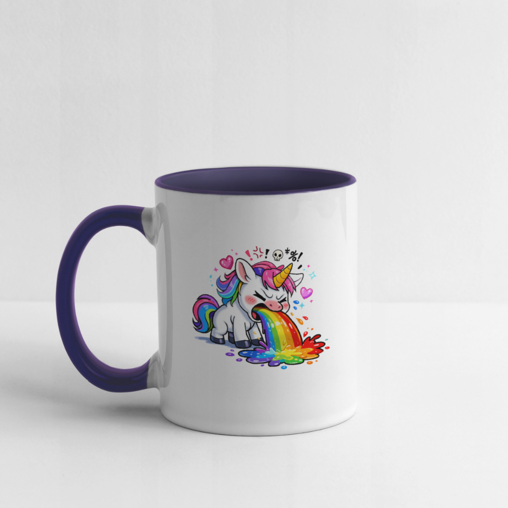 Kotzendes Einhorn / Puking Unicorn | Tasse - Weiß/Kobaltblau