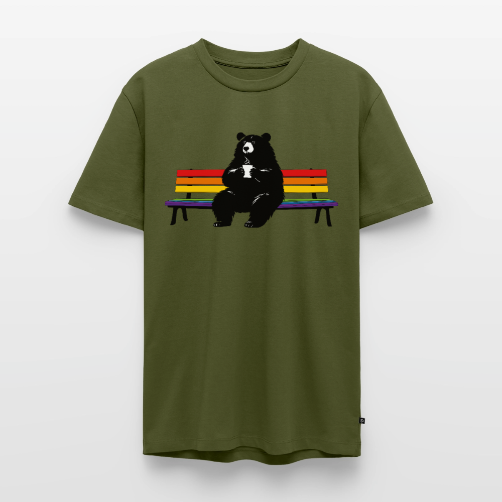 Chubby Bear on Rainbow Bench | Premium T-Shirt - Khaki
