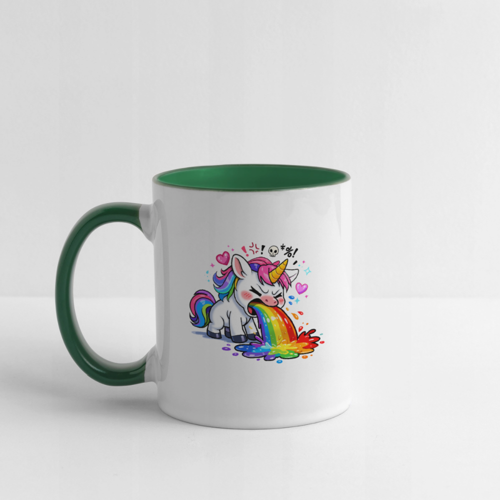 Kotzendes Einhorn / Puking Unicorn | Tasse - Weiß/Dunkelgrün