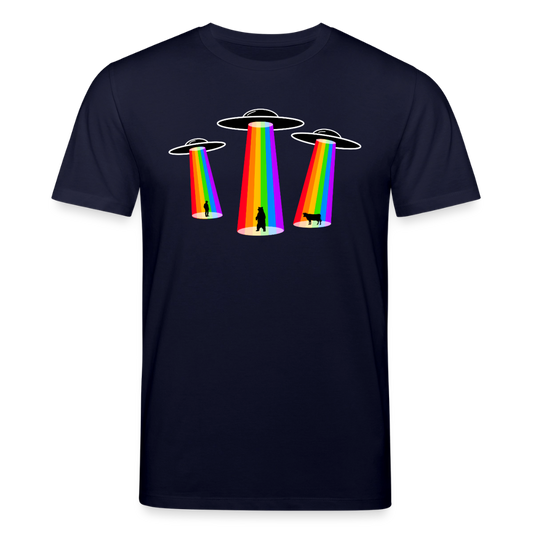 3 Gay UFOs - Galactic Pride Abduction | Unisex Bio T-Shirt - Navy