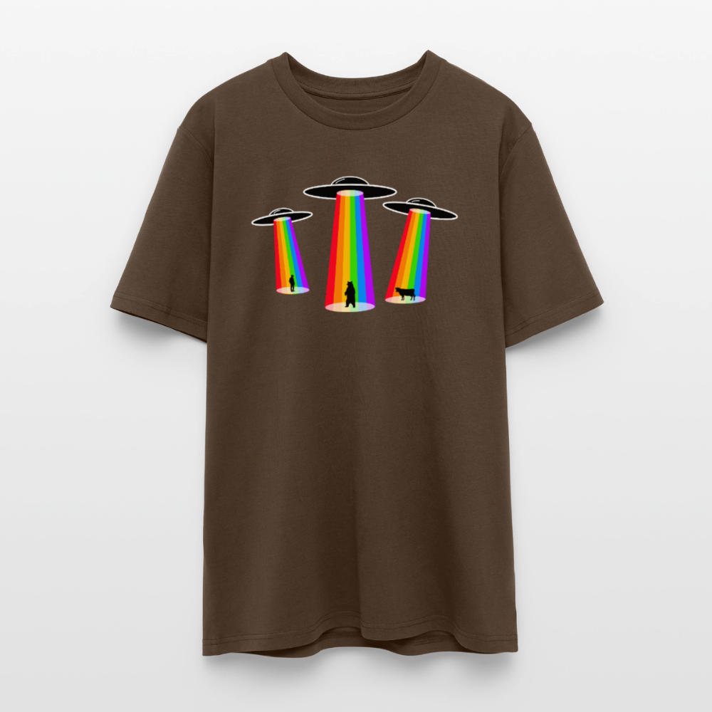 3 Gay UFOs - Galactic Pride Abduction | Unisex Bio T-Shirt - Dunkelbraun