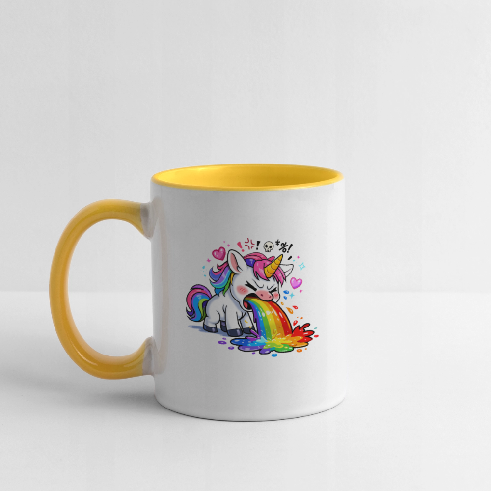Kotzendes Einhorn / Puking Unicorn | Tasse - Weiß/Gelb