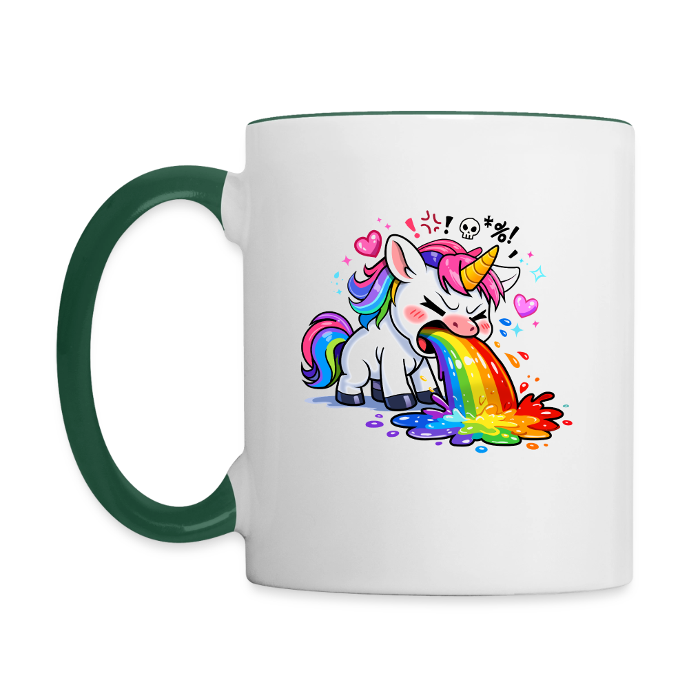 Kotzendes Einhorn / Puking Unicorn | Tasse - Weiß/Dunkelgrün