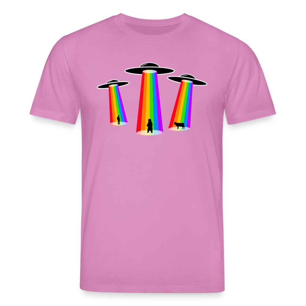 3 Gay UFOs - Galactic Pride Abduction | Unisex Bio T-Shirt - Pink