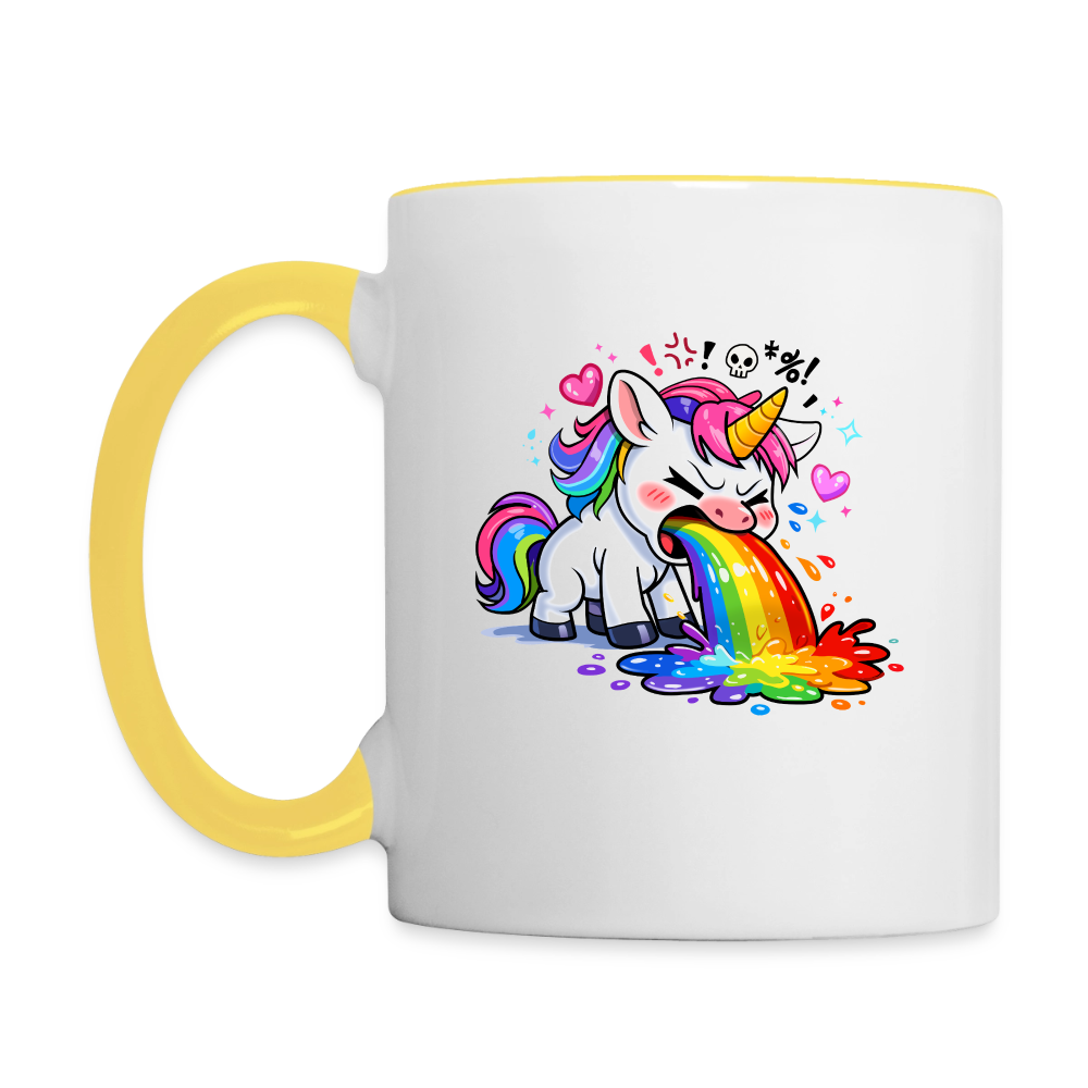 Kotzendes Einhorn / Puking Unicorn | Tasse - Weiß/Gelb