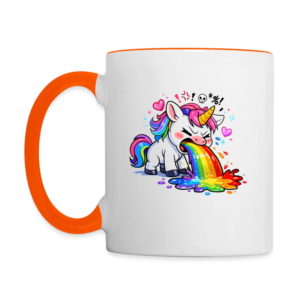 Kotzendes Einhorn / Puking Unicorn | Tasse - Weiß/Orange