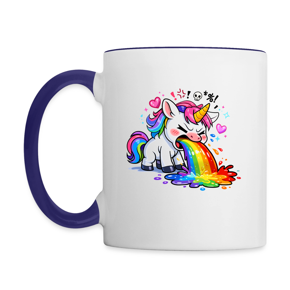 Kotzendes Einhorn / Puking Unicorn | Tasse - Weiß/Kobaltblau