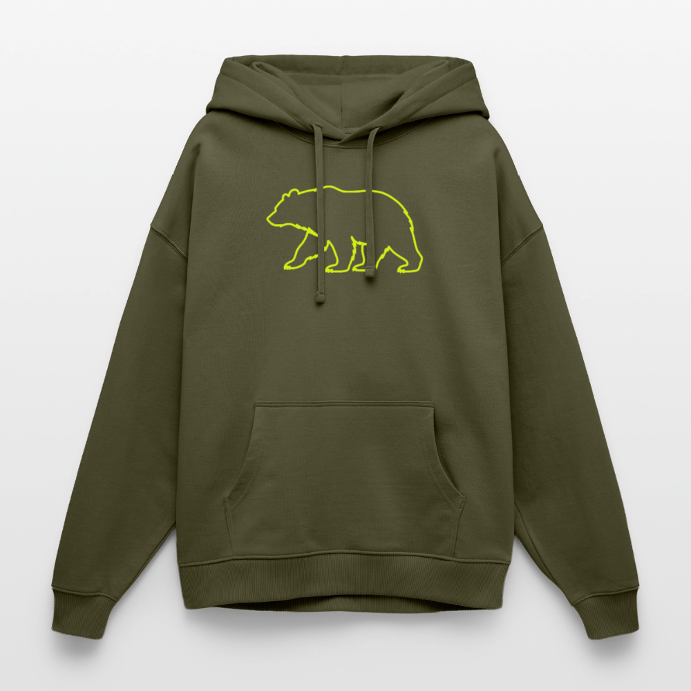 Oversized Unisex Hoodie: Bear neon - Khaki