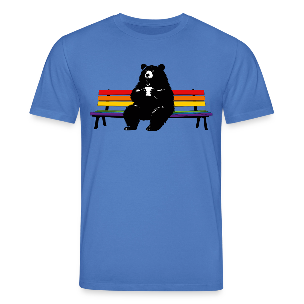 Chubby Bear on Rainbow Bench | Unisex Bio T-Shirt - Achtsames Blau