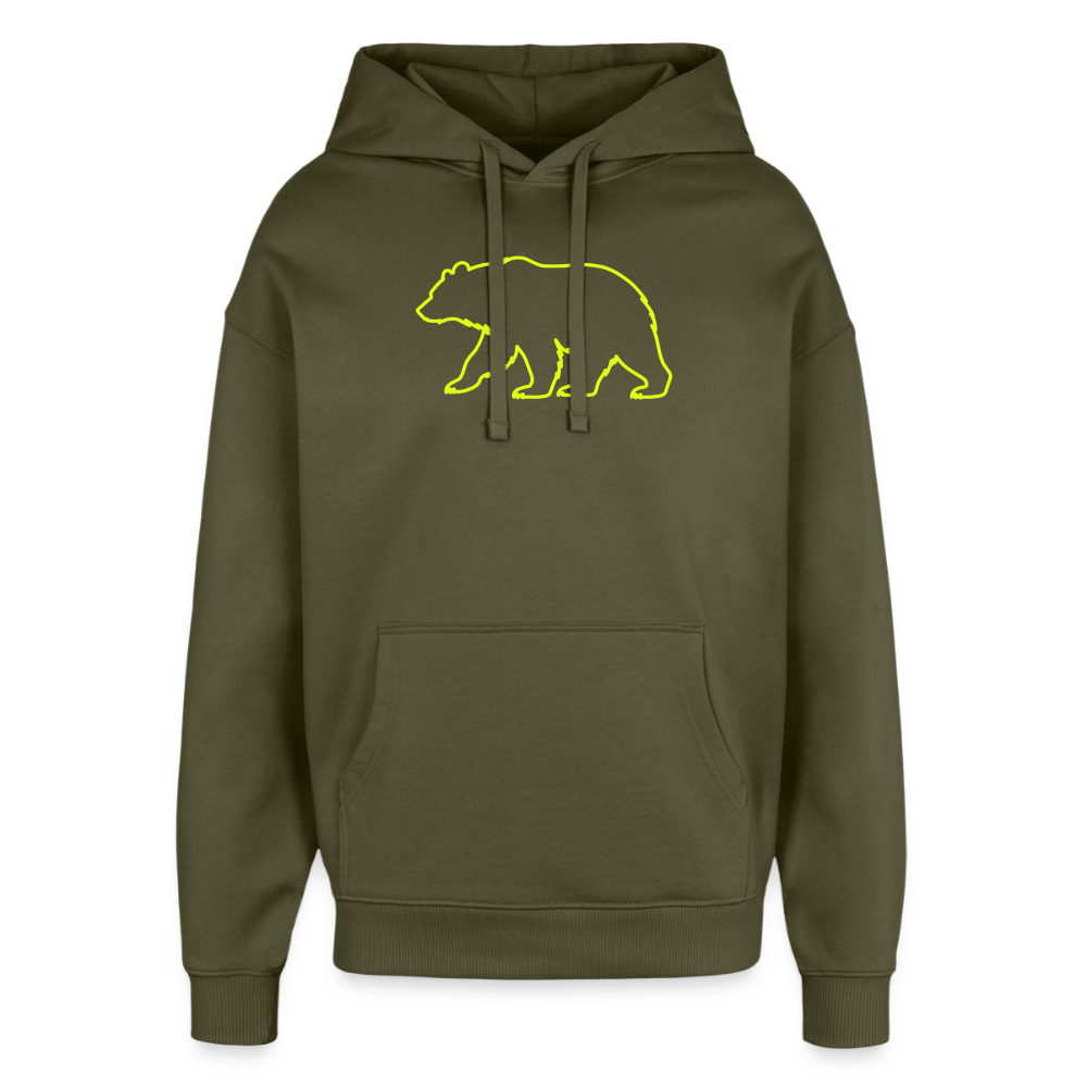 Oversized Unisex Hoodie: Bear neon - Khaki