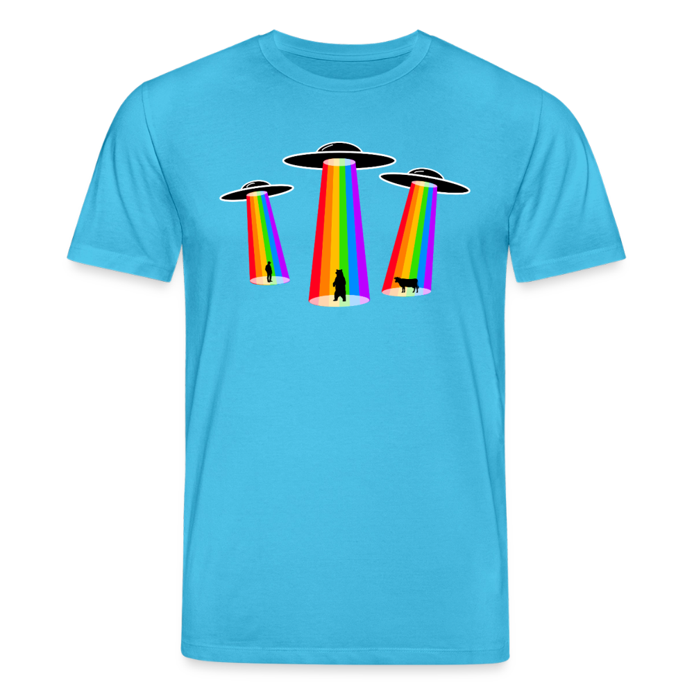 3 Gay UFOs - Galactic Pride Abduction | Unisex Bio T-Shirt - Aquablau