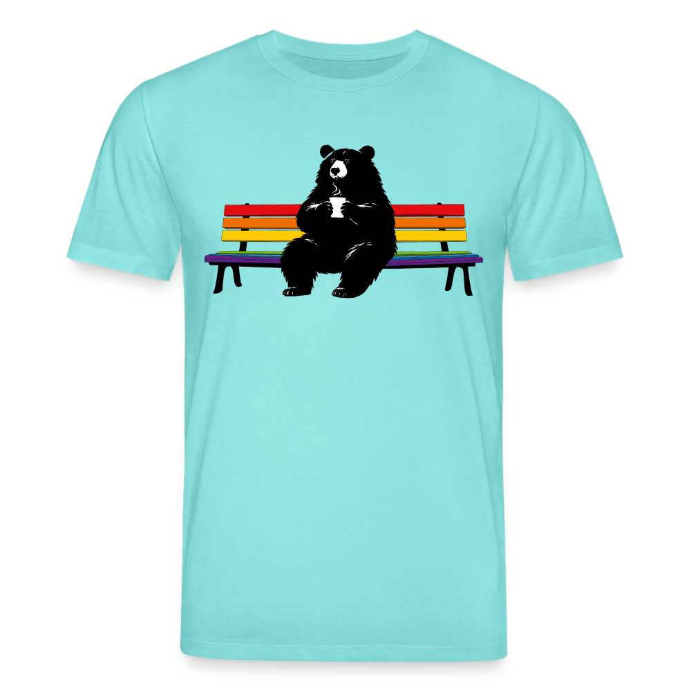 Chubby Bear on Rainbow Bench | Unisex Bio T-Shirt - Poolblau