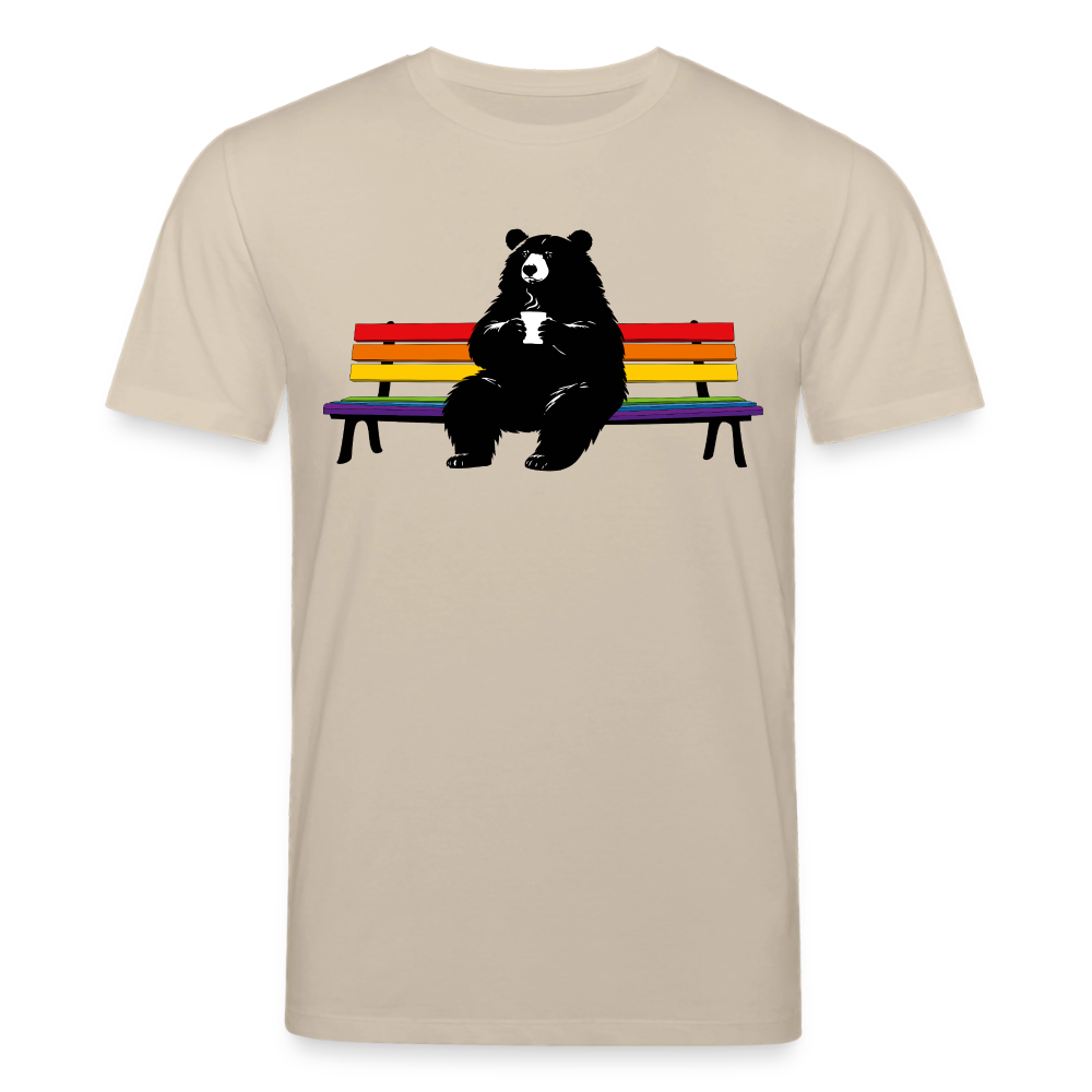 Chubby Bear on Rainbow Bench | Unisex Bio T-Shirt - Beige
