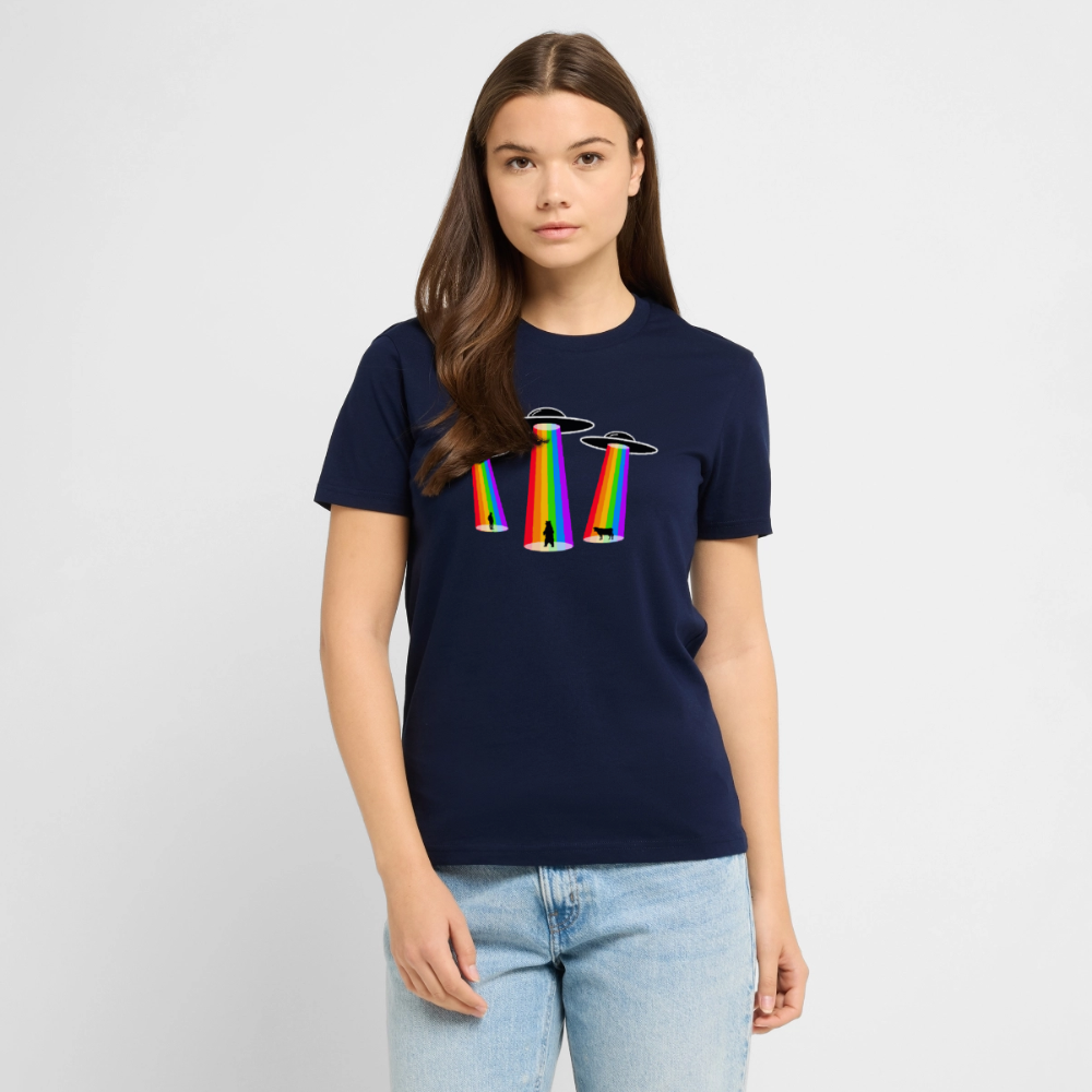 3 Gay UFOs - Galactic Pride Abduction | Unisex Bio T-Shirt - Navy