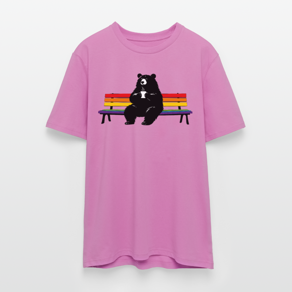 Chubby Bear on Rainbow Bench | Unisex Bio T-Shirt - Pink