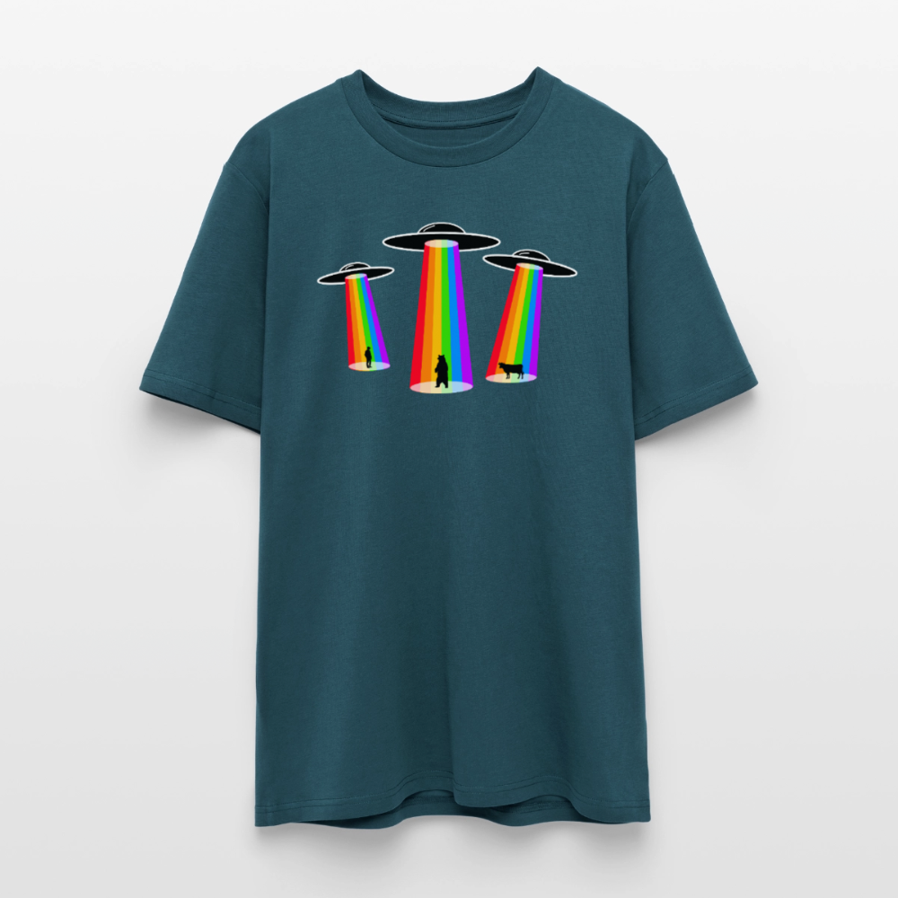 3 Gay UFOs - Galactic Pride Abduction | Unisex Bio T-Shirt - Dunkles Petrol