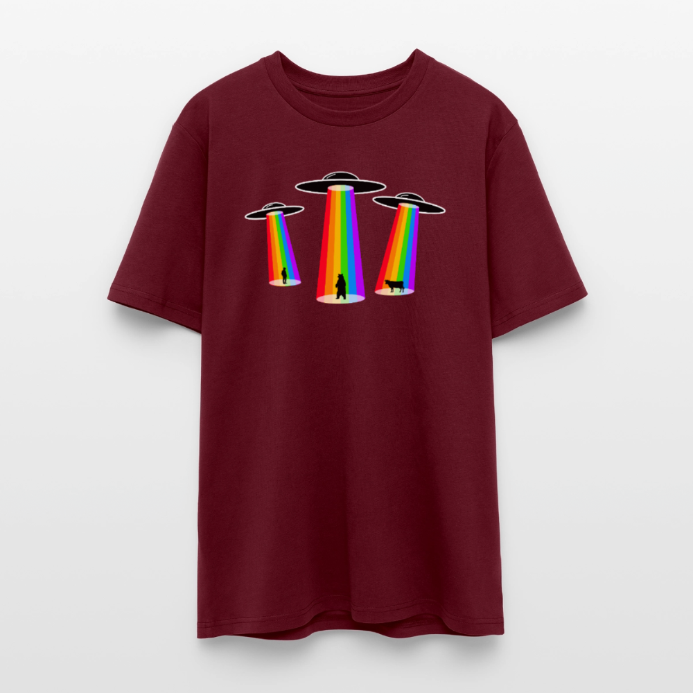 3 Gay UFOs - Galactic Pride Abduction | Unisex Bio T-Shirt - Burgunderrot