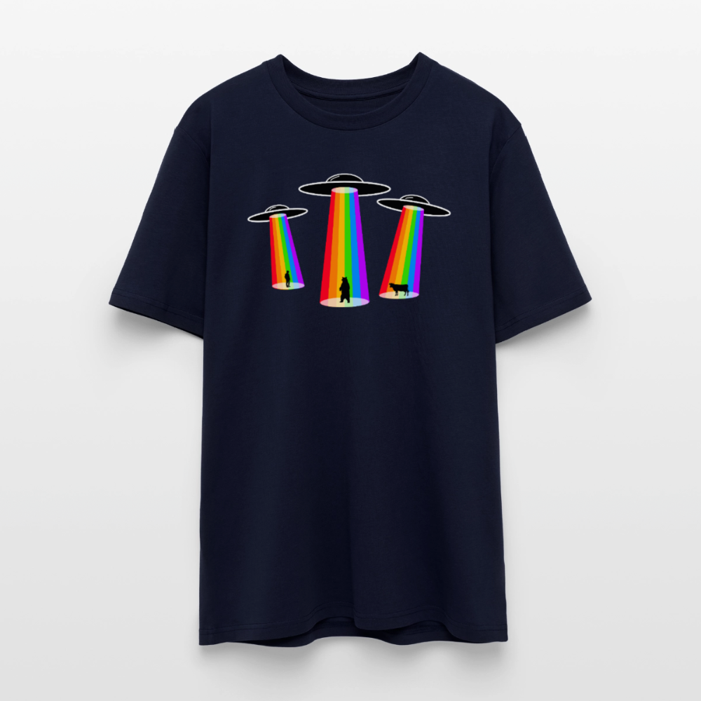 3 Gay UFOs - Galactic Pride Abduction | Unisex Bio T-Shirt - Navy