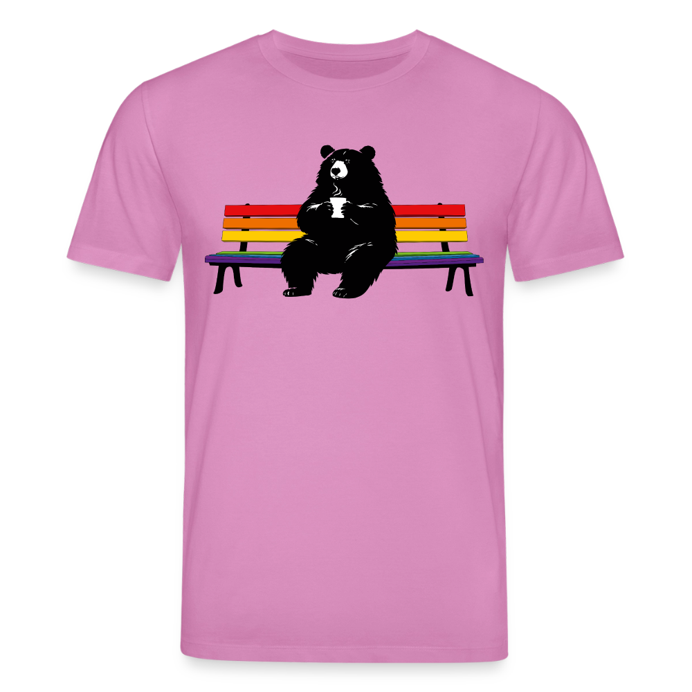 Chubby Bear on Rainbow Bench | Unisex Bio T-Shirt - Pink