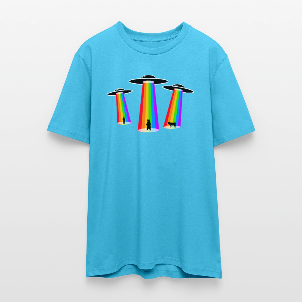 3 Gay UFOs - Galactic Pride Abduction | Unisex Bio T-Shirt - Aquablau