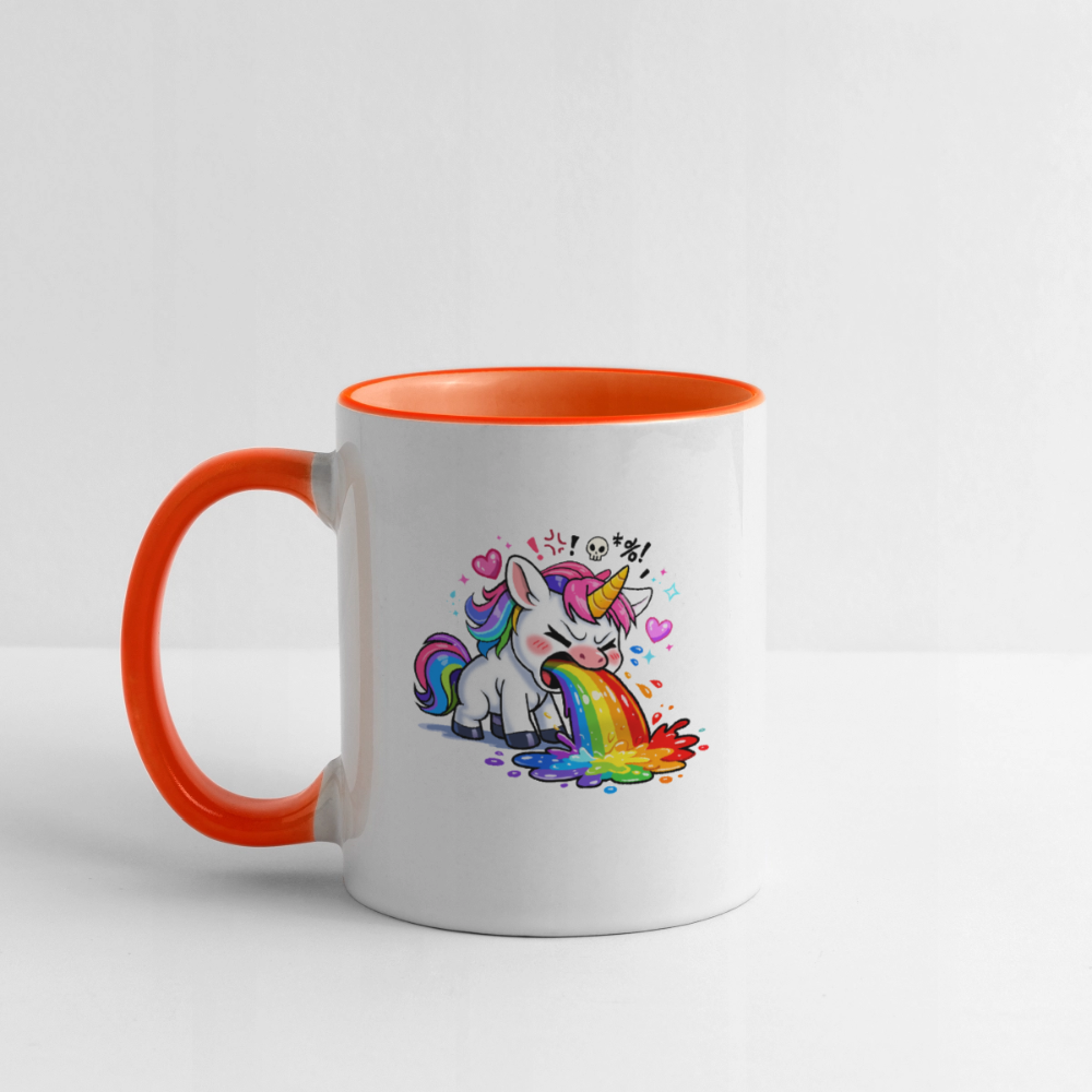 Kotzendes Einhorn / Puking Unicorn | Tasse - Weiß/Orange